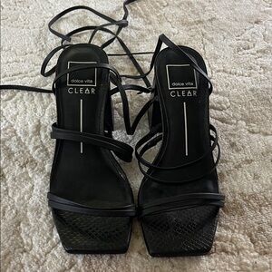 Dolce Vita Black Strappy Clear Lace-Up Heels